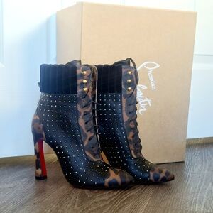 Christian Louboutin DAKITA 100 Studded Spike Leather Boots Heel Booties